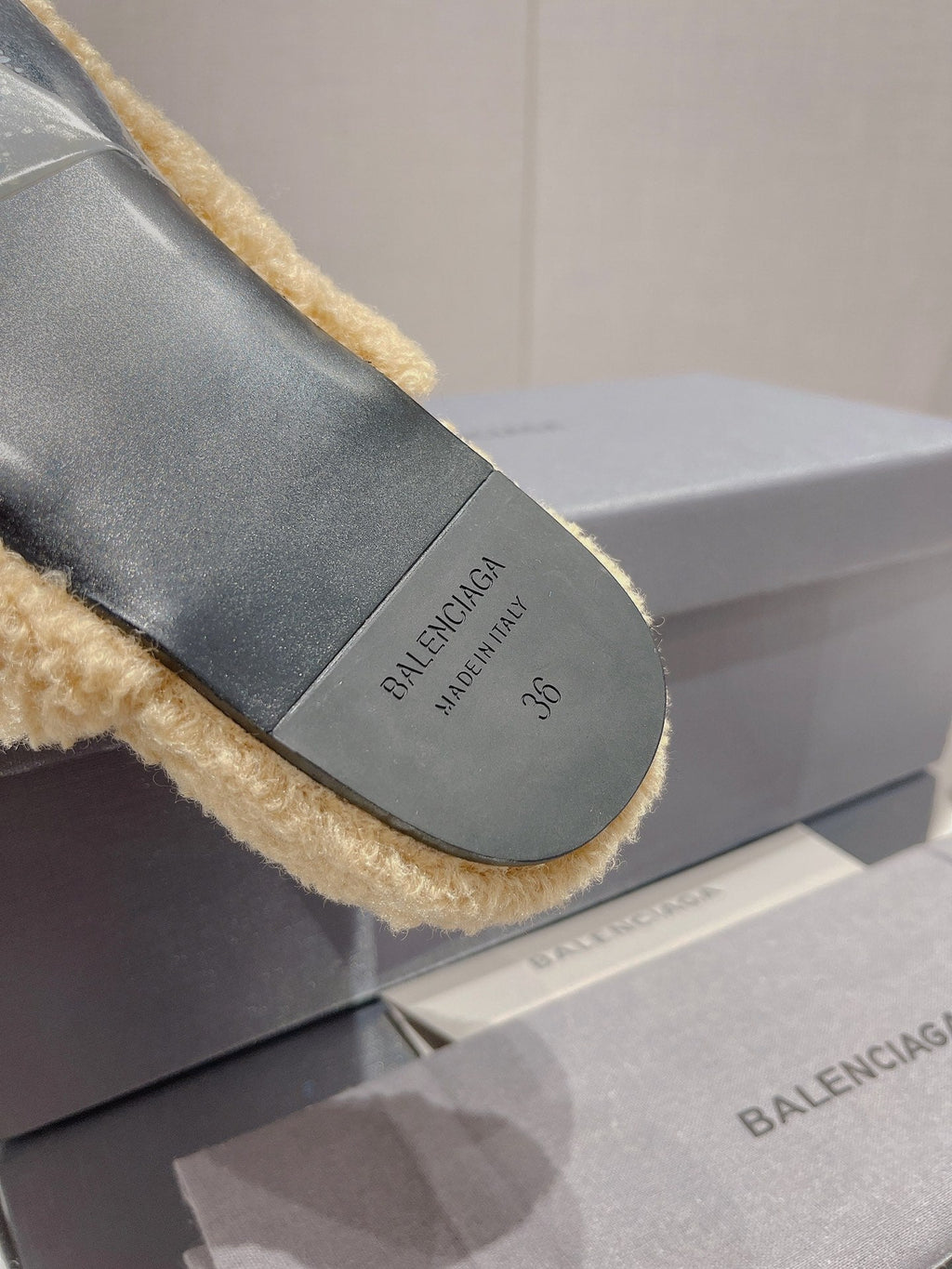 BALENCIAGA 25S MULES IN BEIGE WOOL WITH LOGO