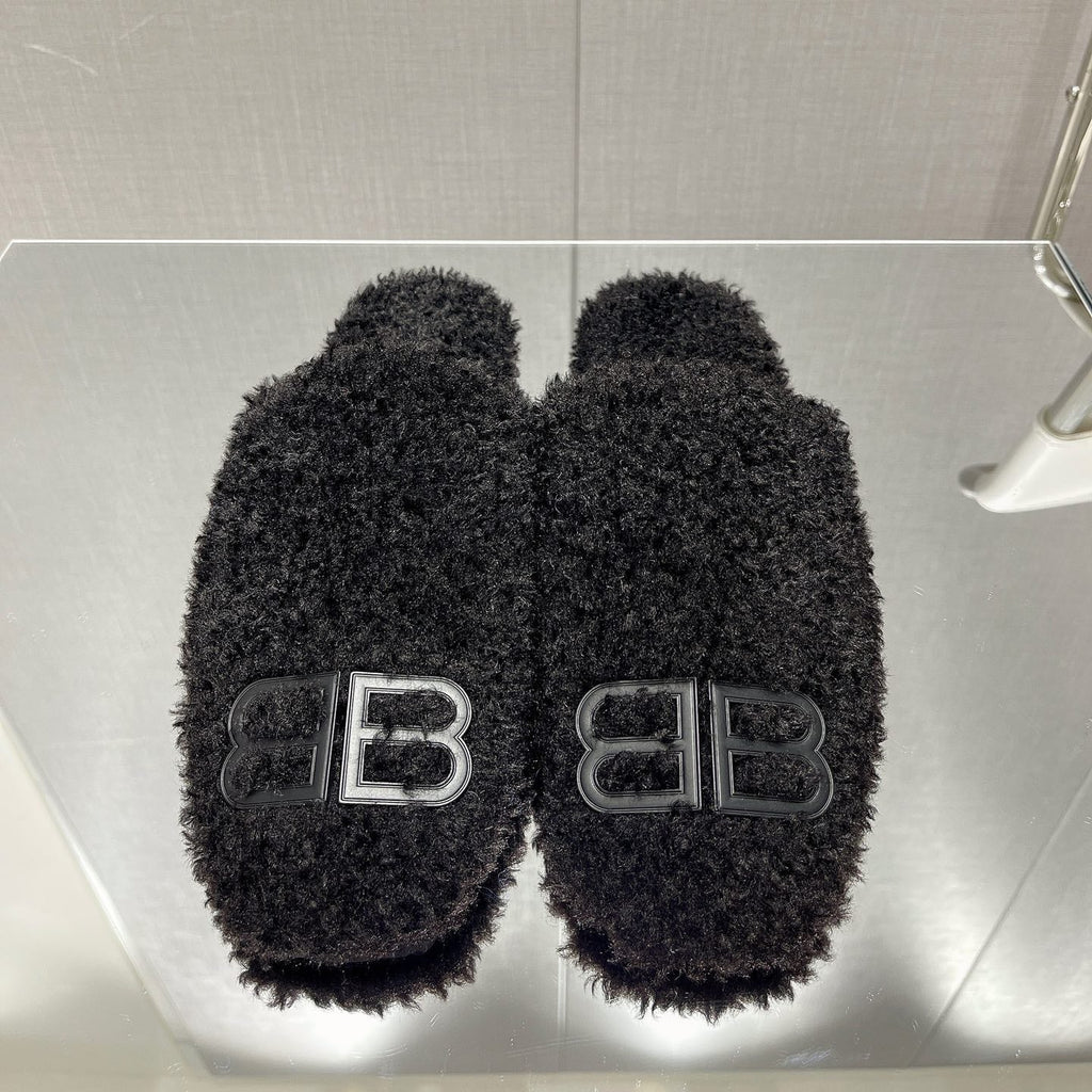 BALENCIAGA 25S MULES IN BLACK WOOL WITH LOGO