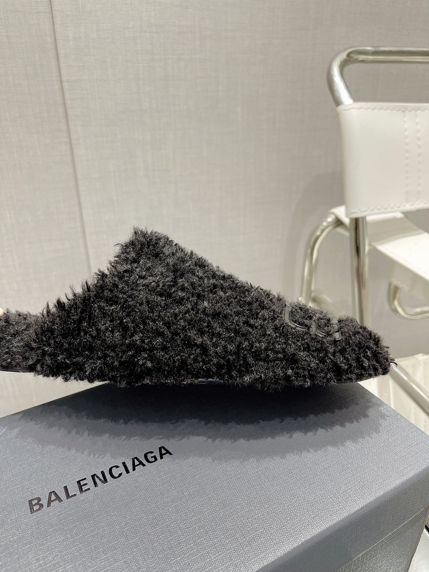 BALENCIAGA 25S MULES IN BLACK WOOL WITH LOGO