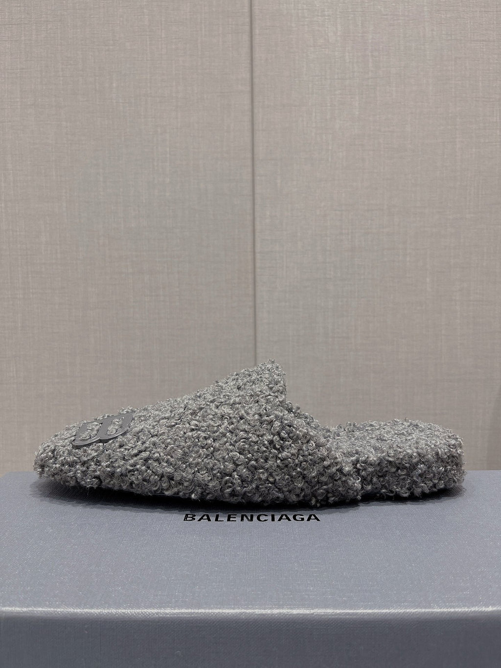 BALENCIAGA 25S MULES IN GRAY WOOL WITH LOGO