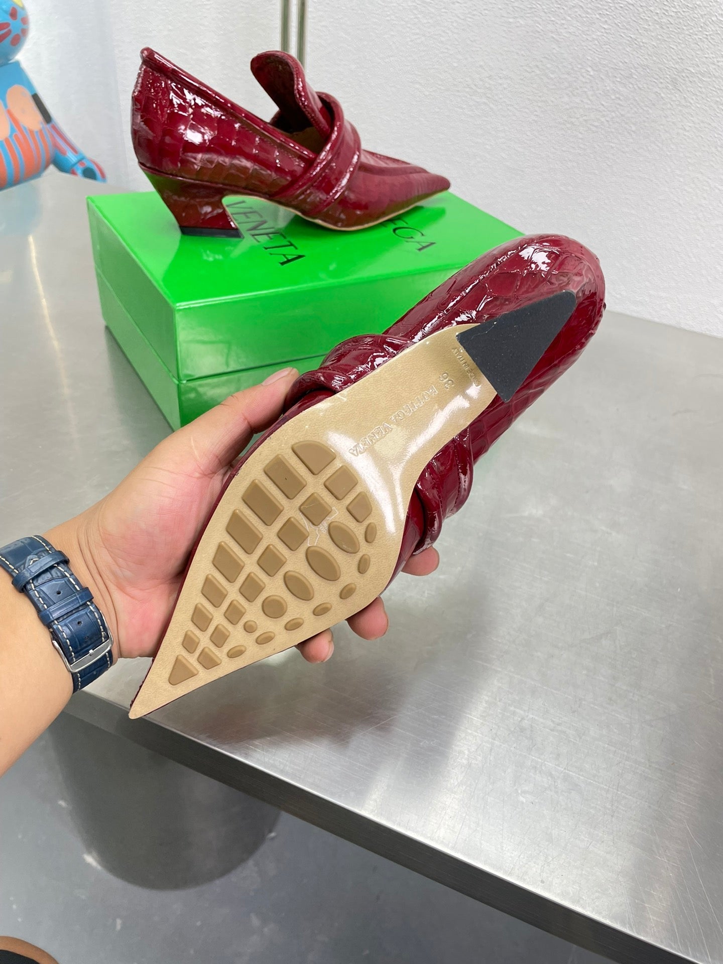 BOTTEGA VENETA HIGH PUMP 35 MM IN SCARLET RED PATENT CALFSKIN