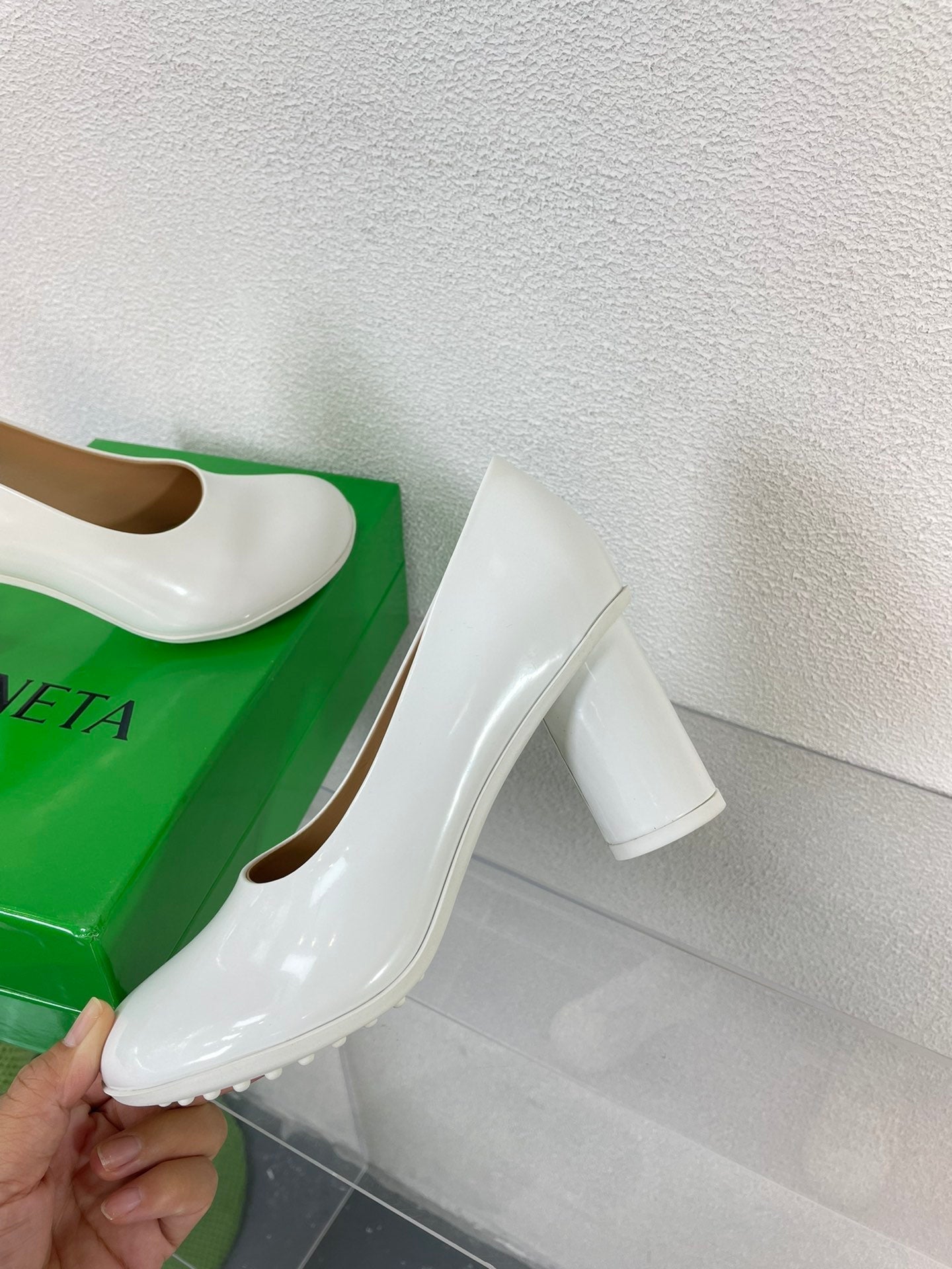 BOTTEGA VENETA ATOMIC HIGH PUMP 9 CM IN WHITE CALFSKIN