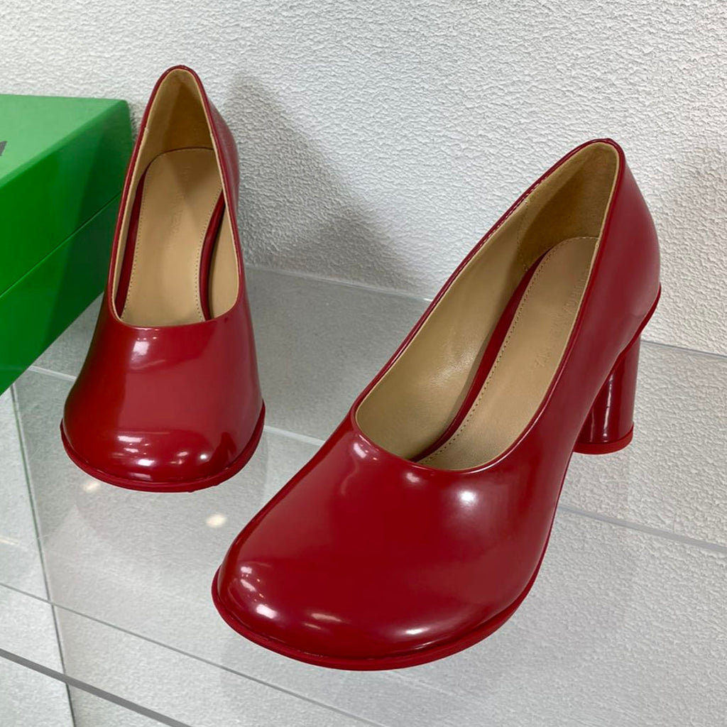 BOTTEGA VENETA ATOMIC HIGH PUMP 9 CM IN RUBY RED CALFSKIN