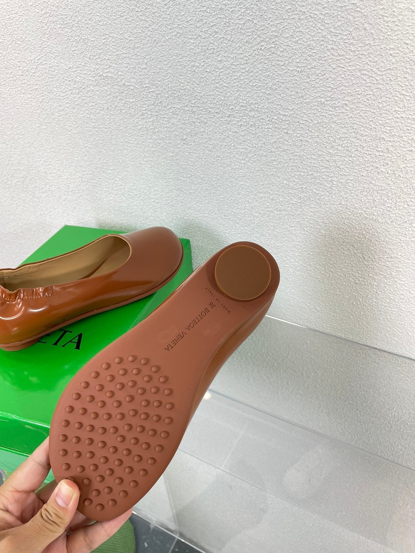 BOTTEGA VENETA ATOMIC BALLERINA FLAT IN BRONZE BROWN CALFSKIN