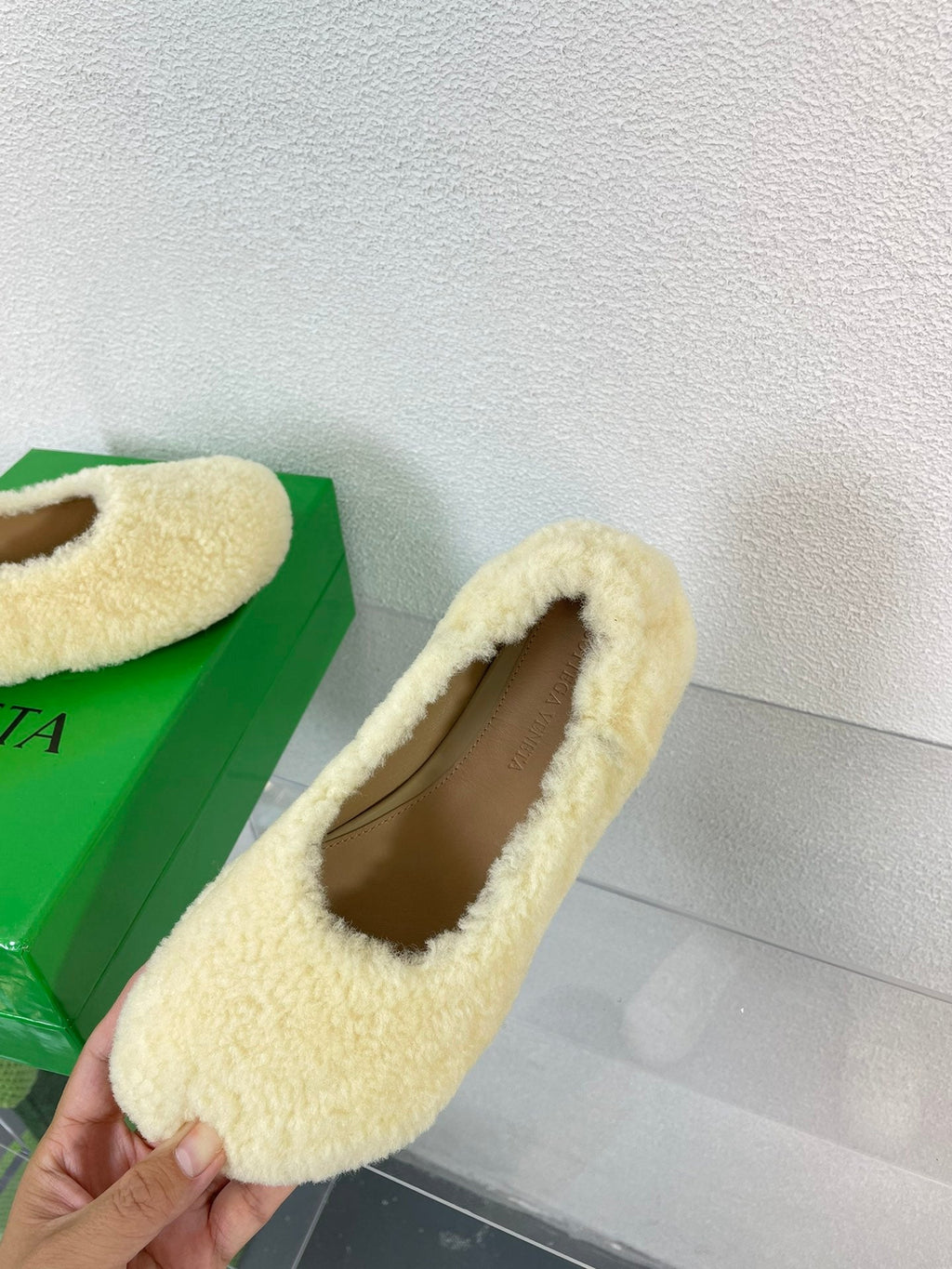 BOTTEGA VENETA ATOMIC SHEARLING BALLERINA FLATS LIGHT YELLOW