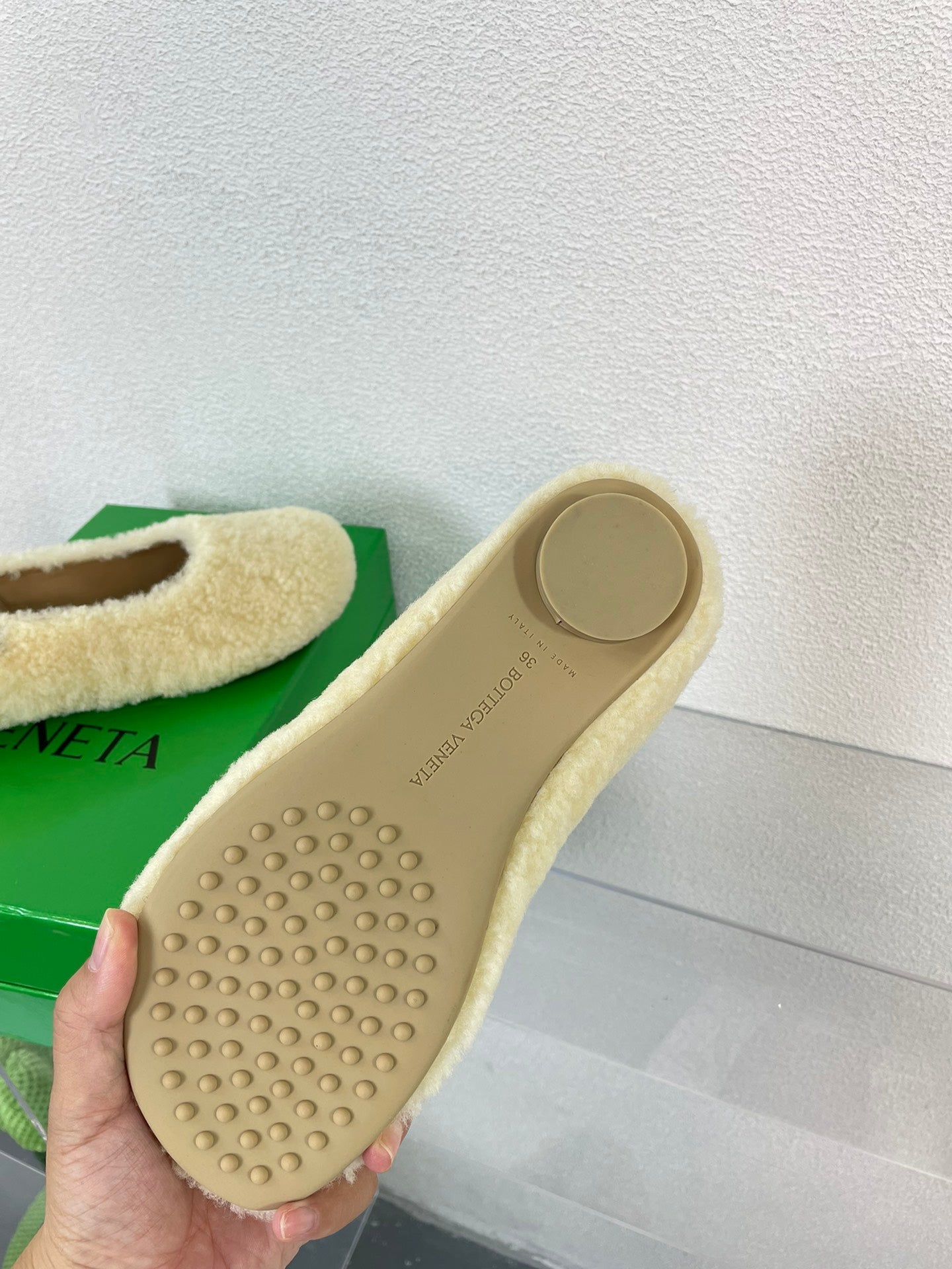 BOTTEGA VENETA ATOMIC SHEARLING BALLERINA FLATS LIGHT YELLOW