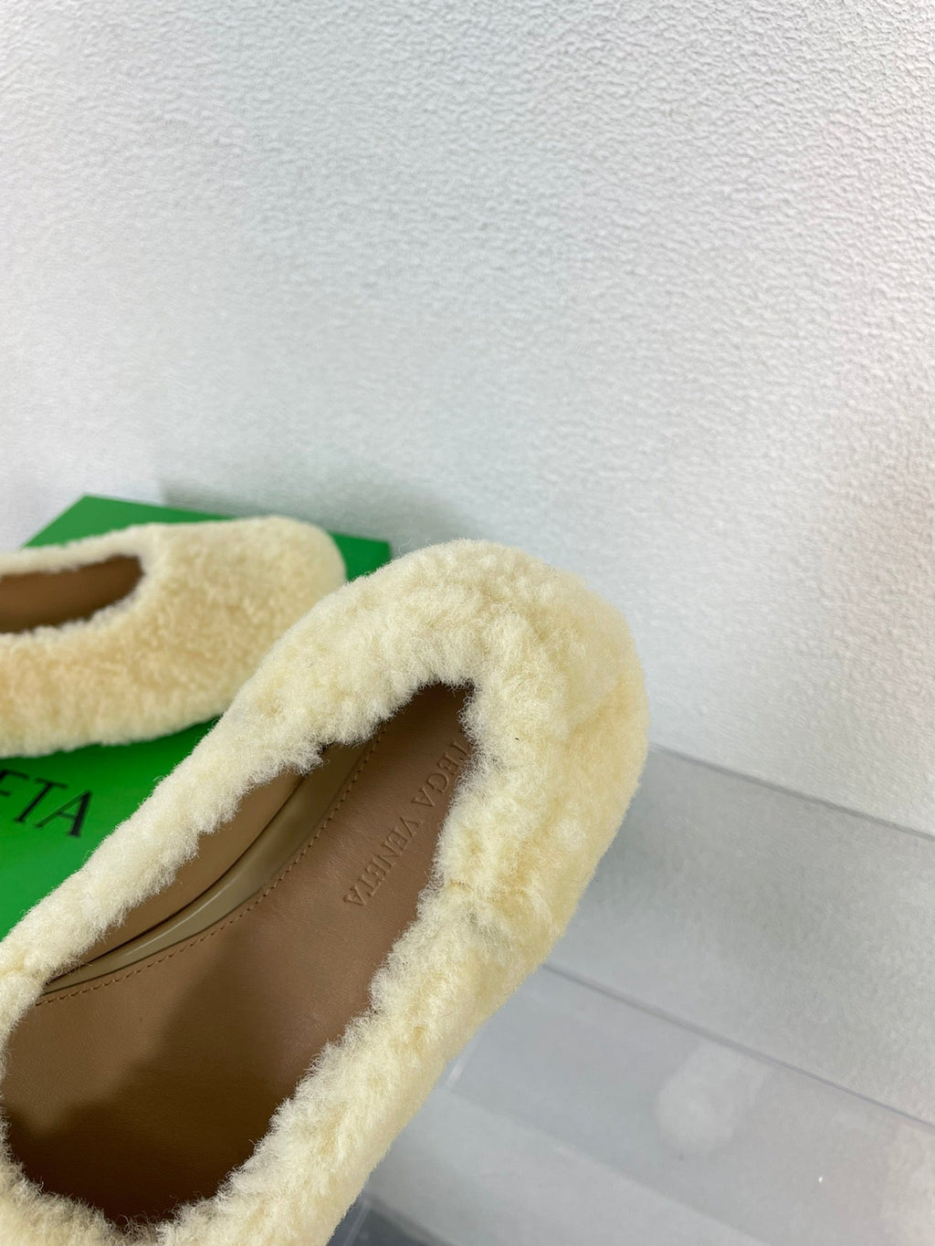 BOTTEGA VENETA ATOMIC SHEARLING BALLERINA FLATS LIGHT YELLOW