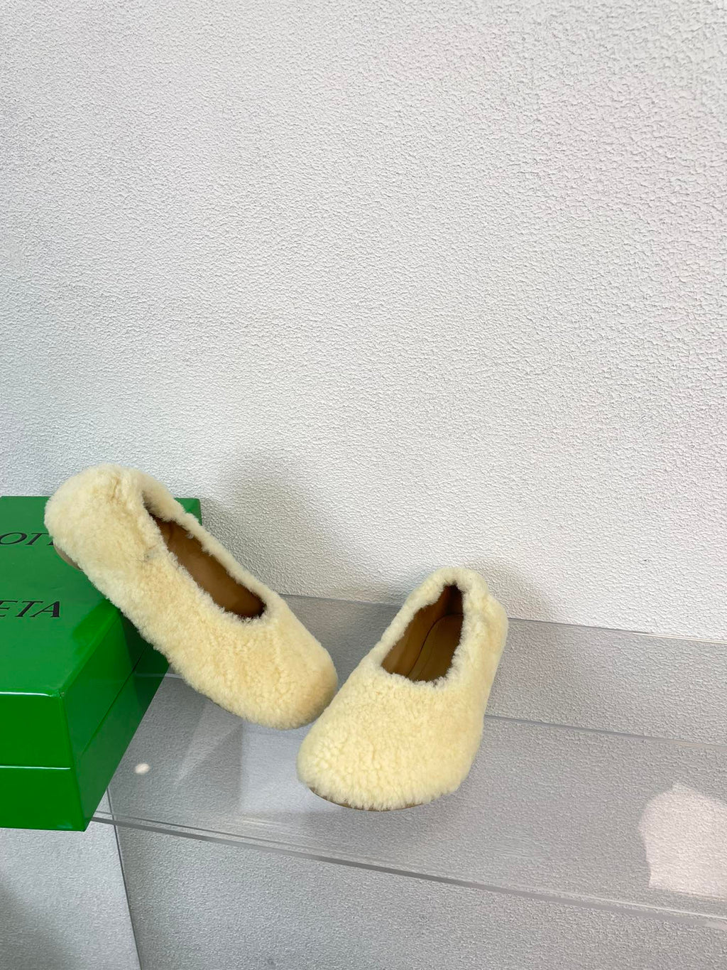 BOTTEGA VENETA ATOMIC SHEARLING BALLERINA FLATS LIGHT YELLOW