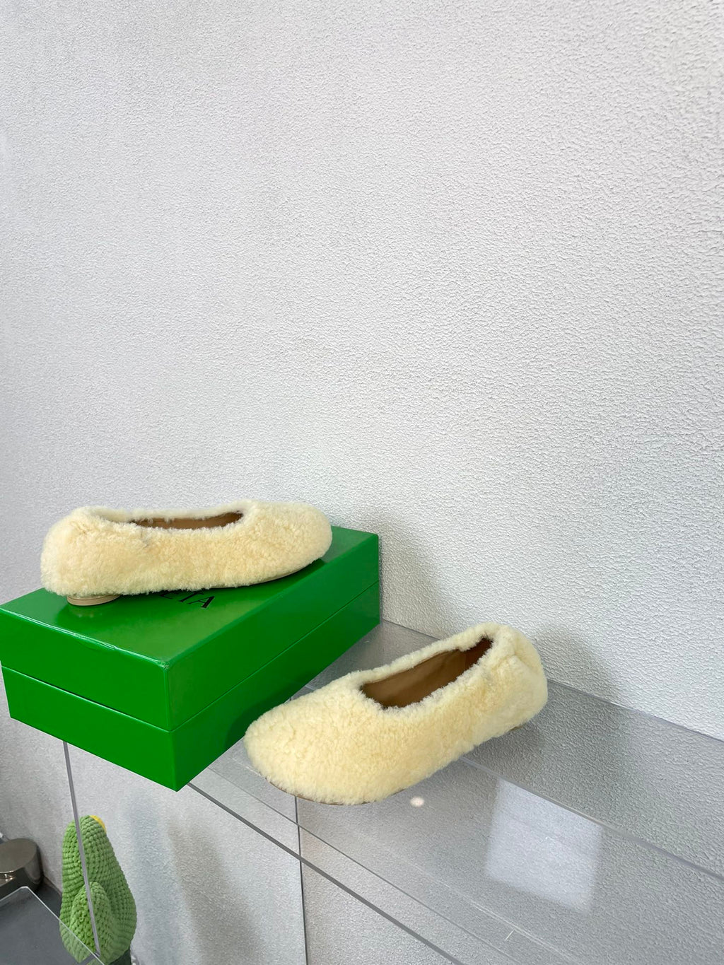 BOTTEGA VENETA ATOMIC SHEARLING BALLERINA FLATS LIGHT YELLOW