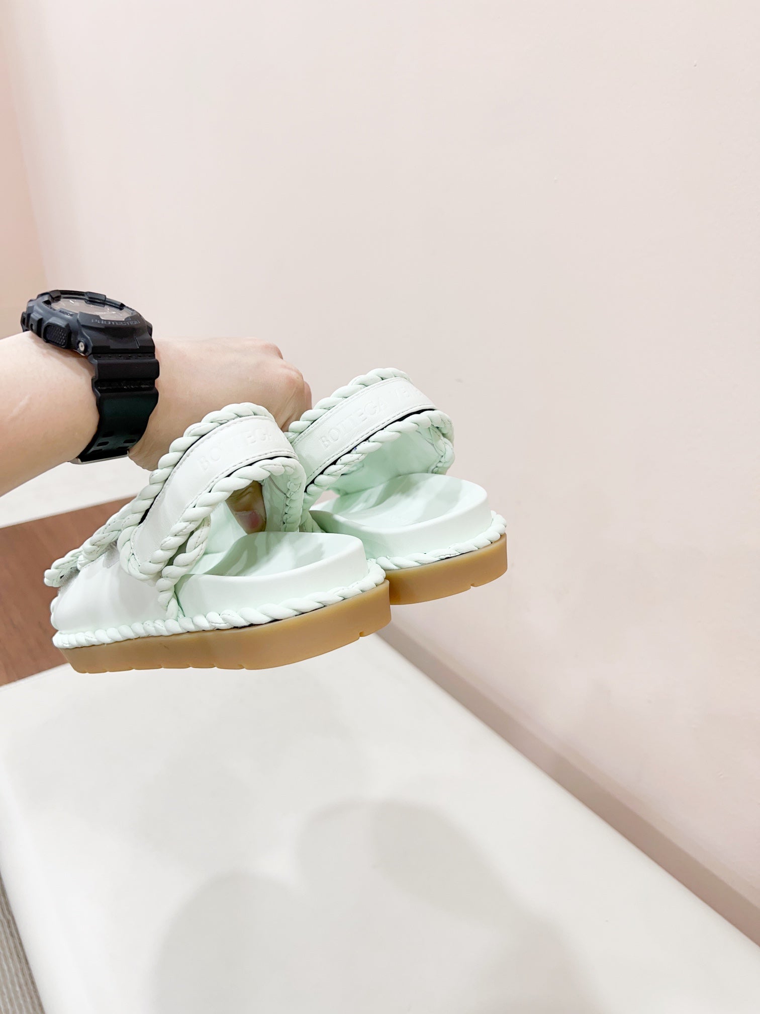 BOTTEGA VENETA REFINED DAD SANDAL IN WHITE LAMBSKIN