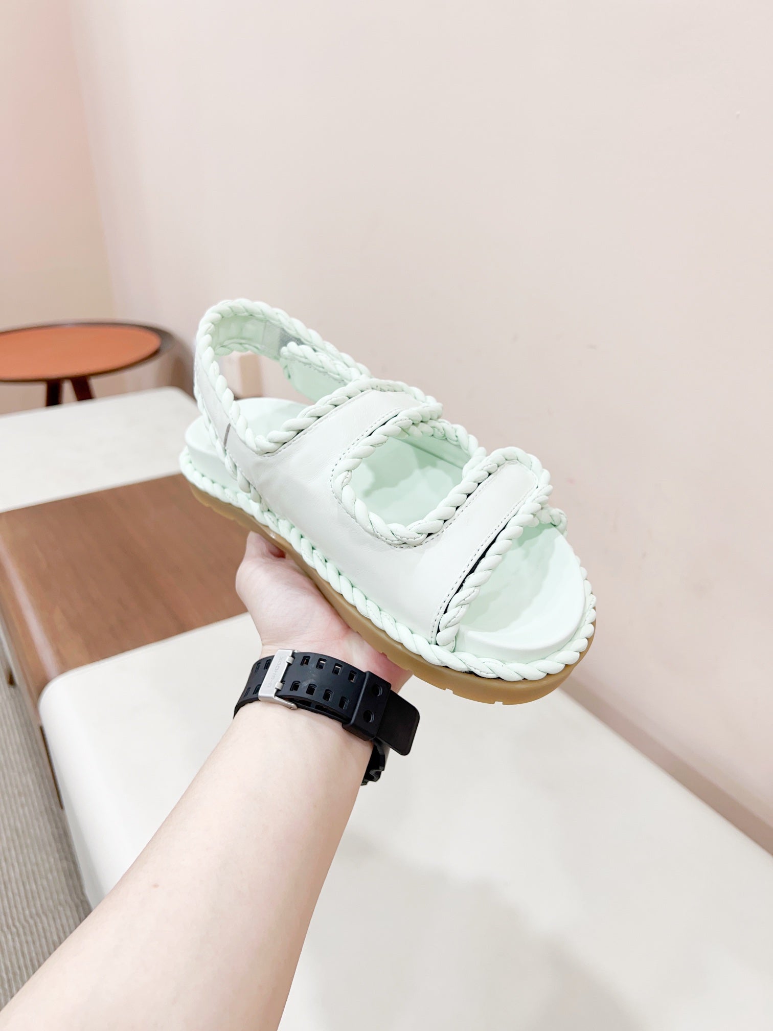 BOTTEGA VENETA REFINED DAD SANDAL IN WHITE LAMBSKIN