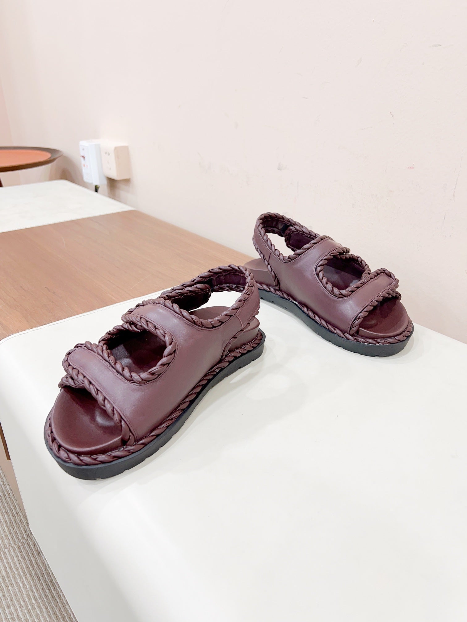 BOTTEGA VENETA REFINED DAD SANDAL IN WINE RED LAMBSKIN
