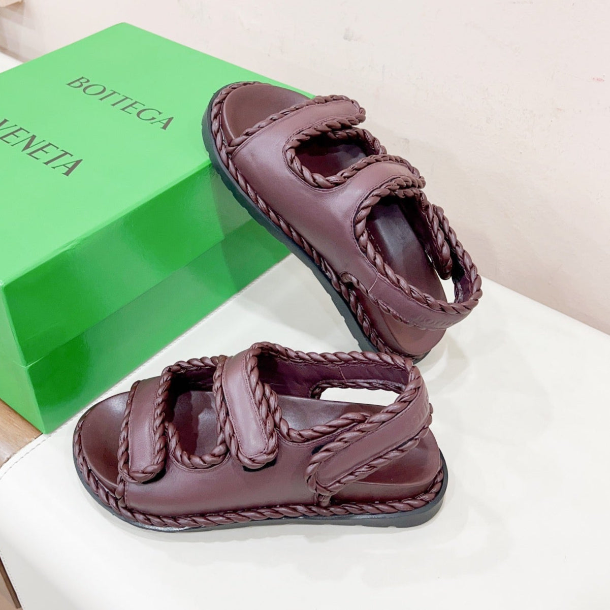 BOTTEGA VENETA REFINED DAD SANDAL IN WINE RED LAMBSKIN