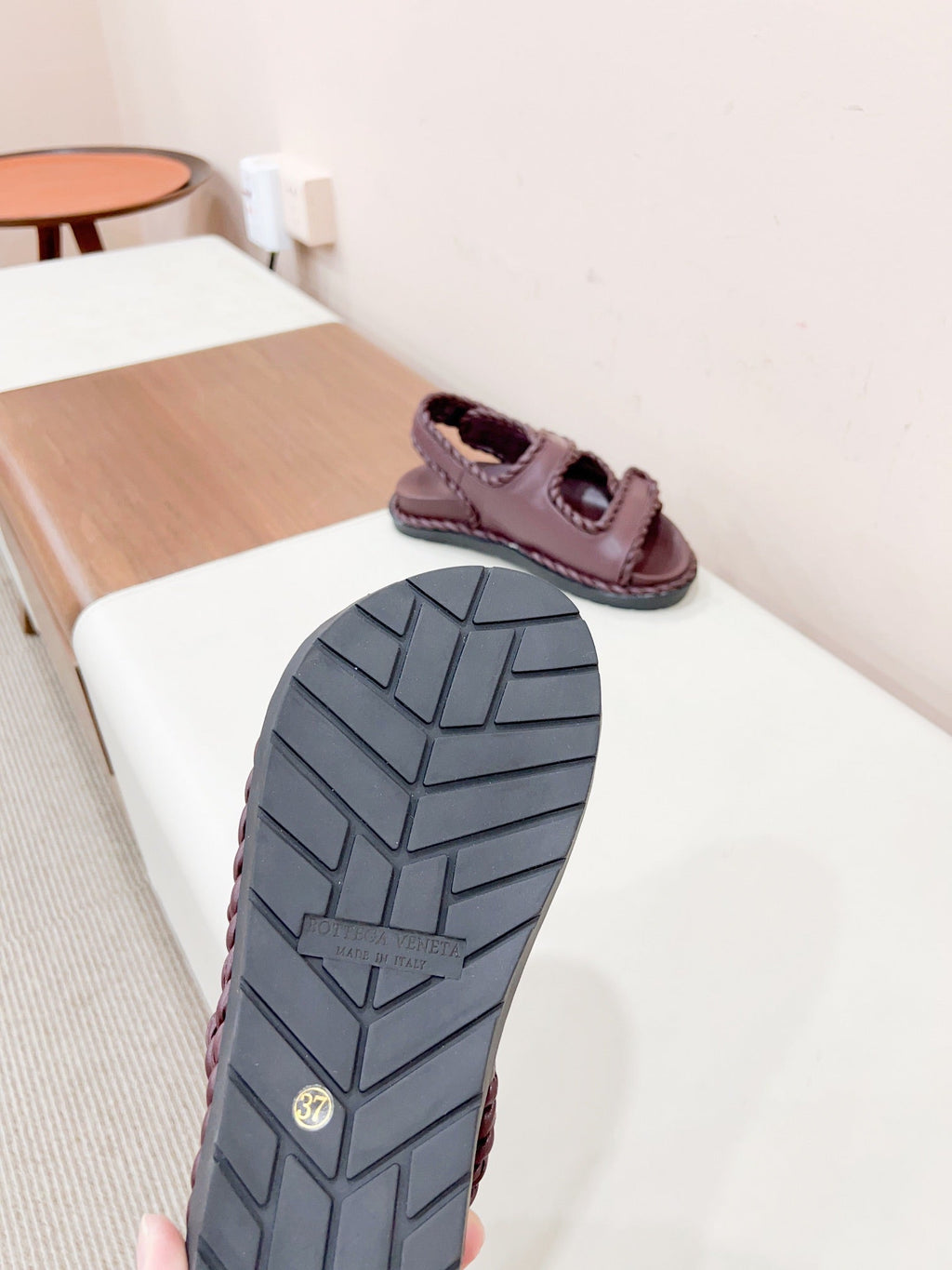 BOTTEGA VENETA REFINED DAD SANDAL IN WINE RED LAMBSKIN