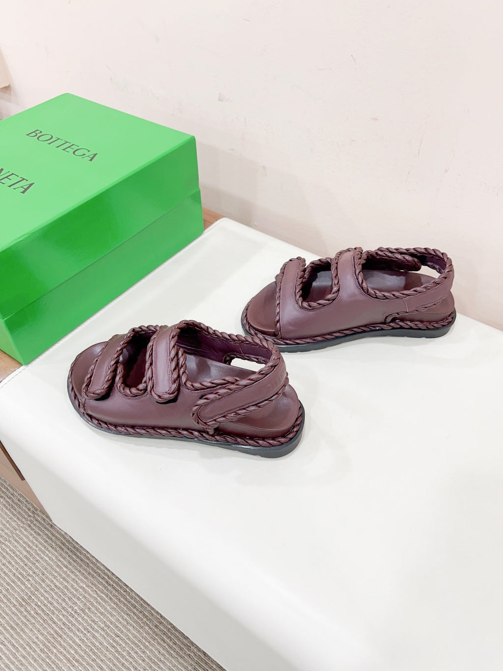 BOTTEGA VENETA REFINED DAD SANDAL IN WINE RED LAMBSKIN
