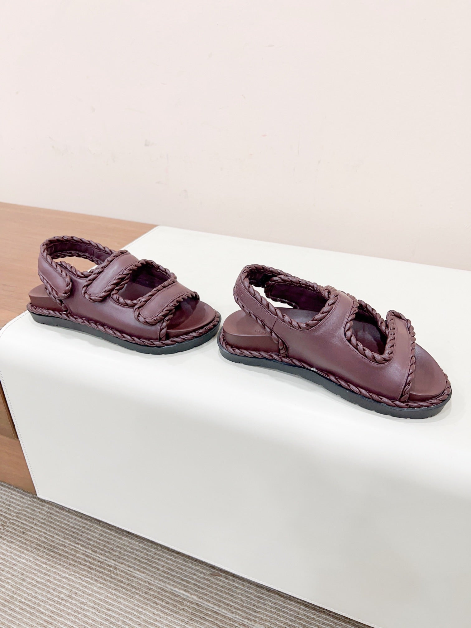 BOTTEGA VENETA REFINED DAD SANDAL IN WINE RED LAMBSKIN