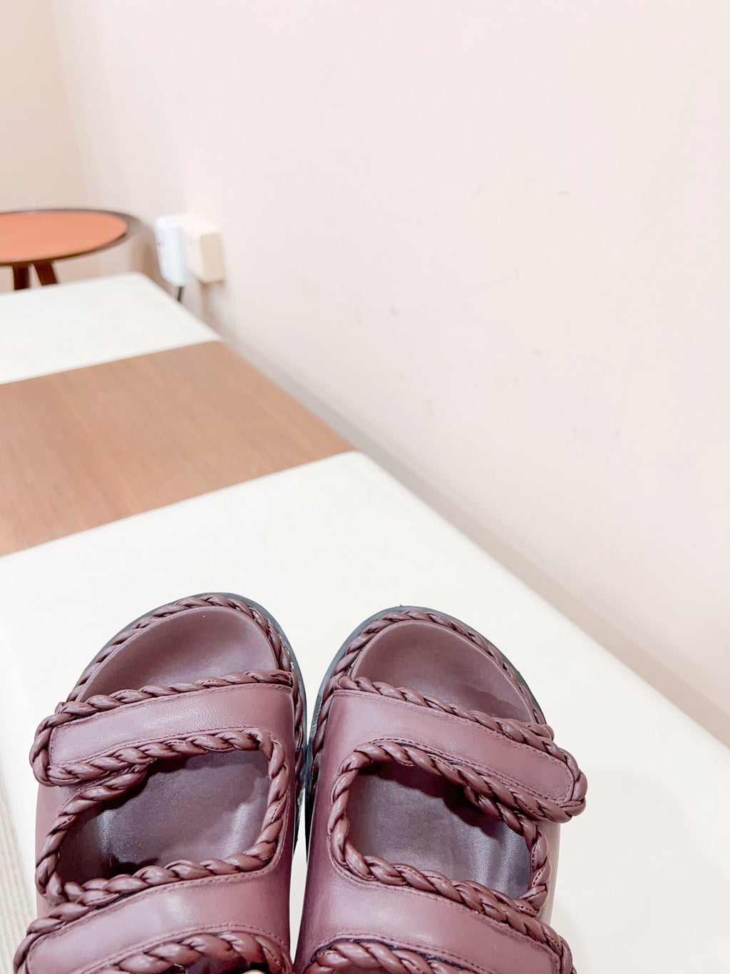 BOTTEGA VENETA REFINED DAD SANDAL IN WINE RED LAMBSKIN