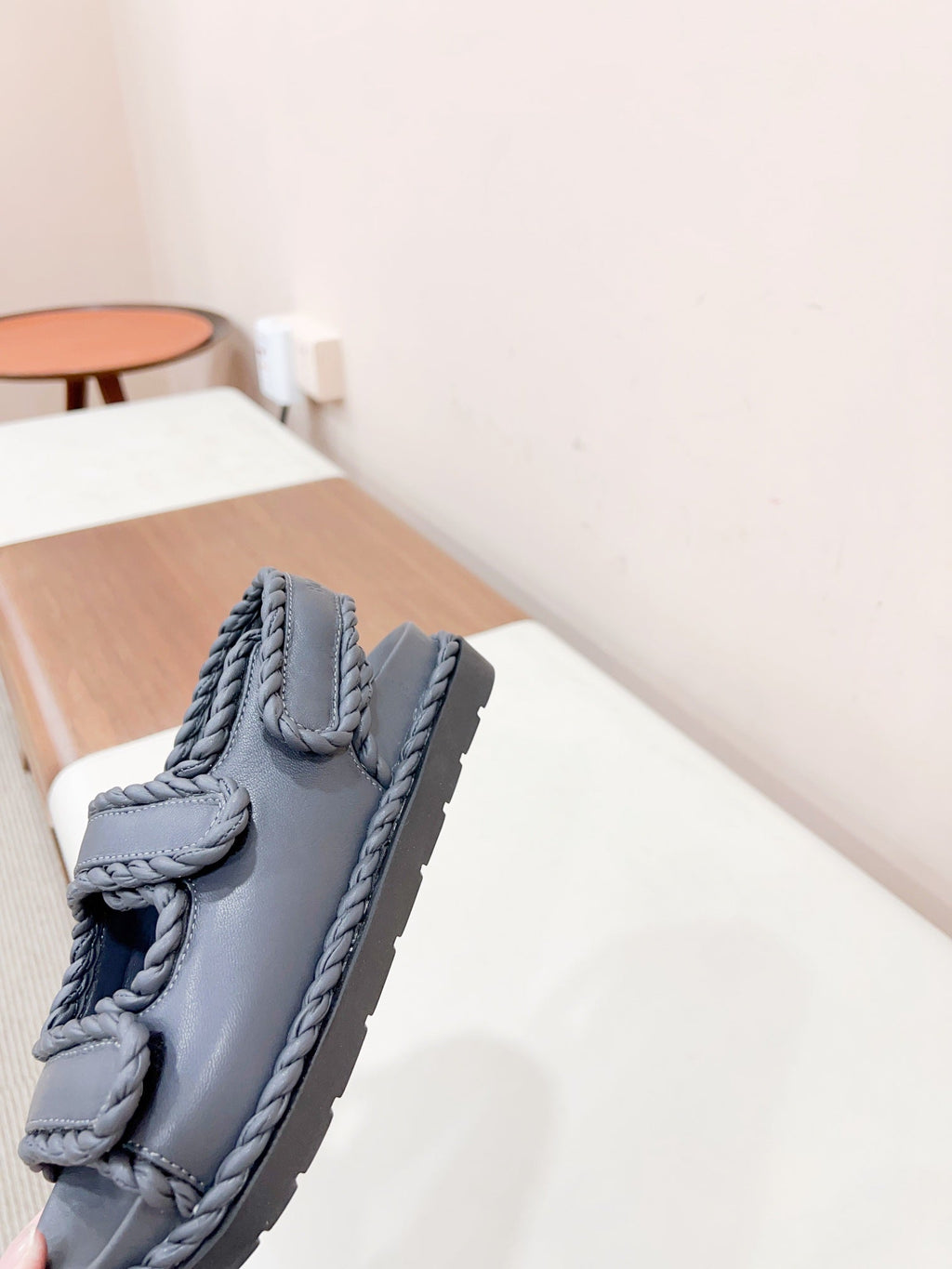 BOTTEGA VENETA REFINED DAD SANDAL IN BLACK LAMBSKIN