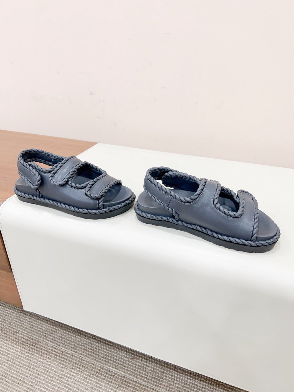 BOTTEGA VENETA REFINED DAD SANDAL IN BLACK LAMBSKIN