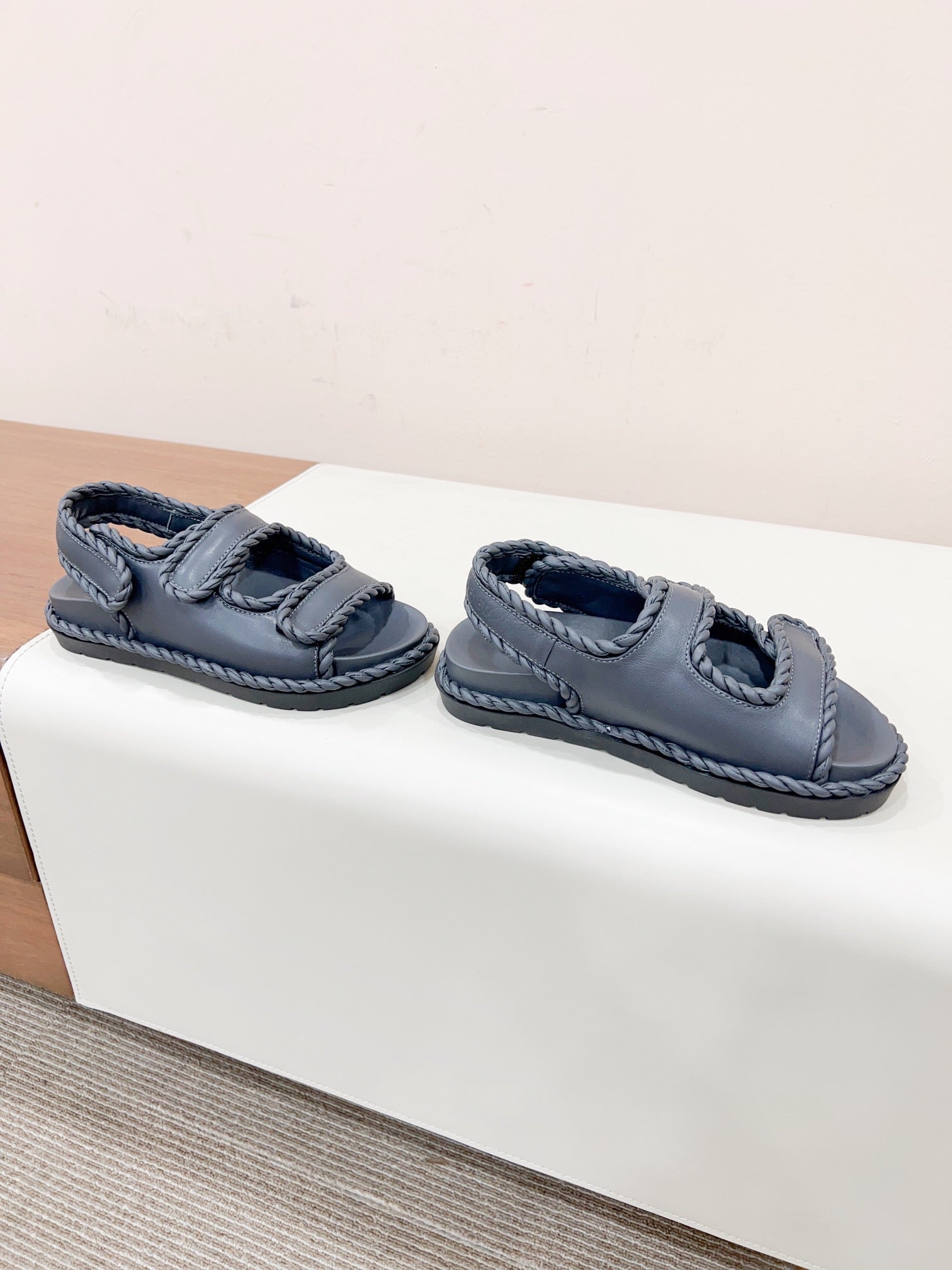 BOTTEGA VENETA REFINED DAD SANDAL IN BLACK LAMBSKIN