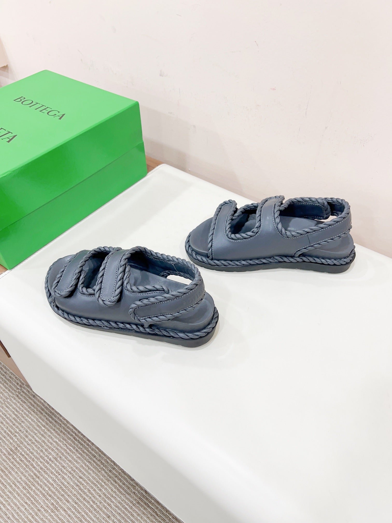 BOTTEGA VENETA REFINED DAD SANDAL IN BLACK LAMBSKIN