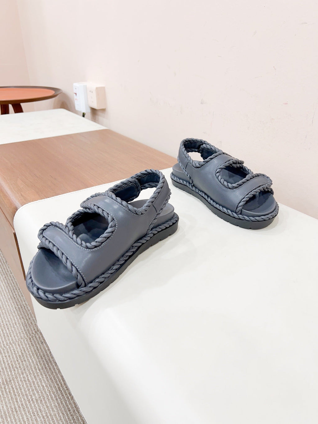 BOTTEGA VENETA REFINED DAD SANDAL IN BLACK LAMBSKIN
