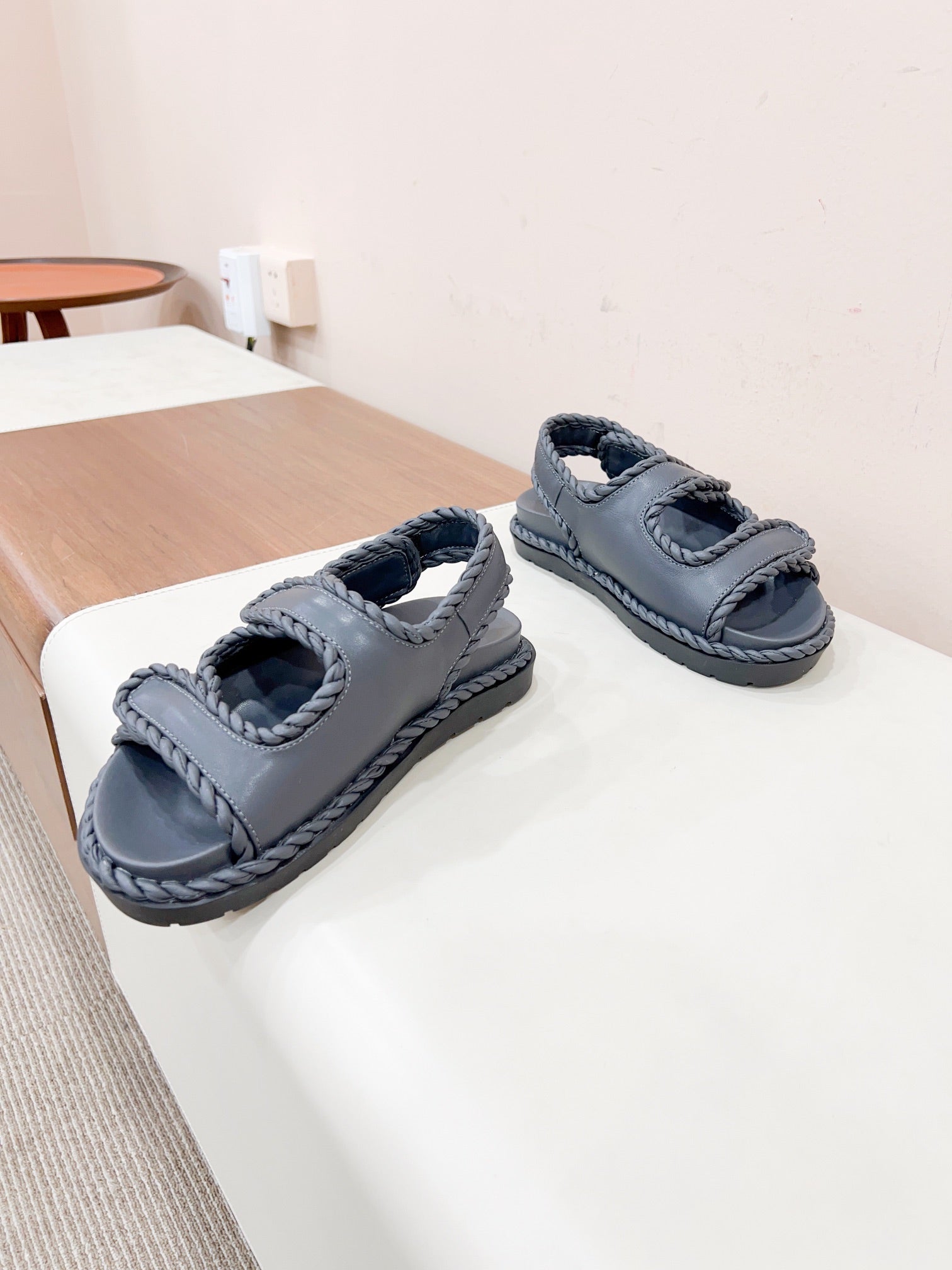 BOTTEGA VENETA REFINED DAD SANDAL IN BLACK LAMBSKIN