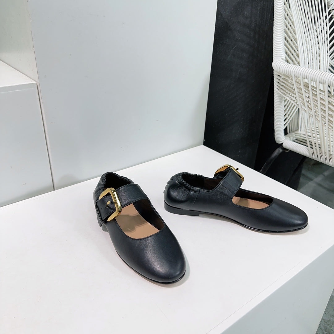 BOTTEGA VENETA ASTAIRE MARY-JANE BALLERINA IN BLACK CALFSKIN