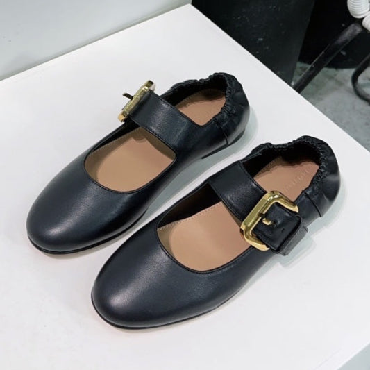 BOTTEGA VENETA ASTAIRE MARY-JANE BALLERINA IN BLACK CALFSKIN