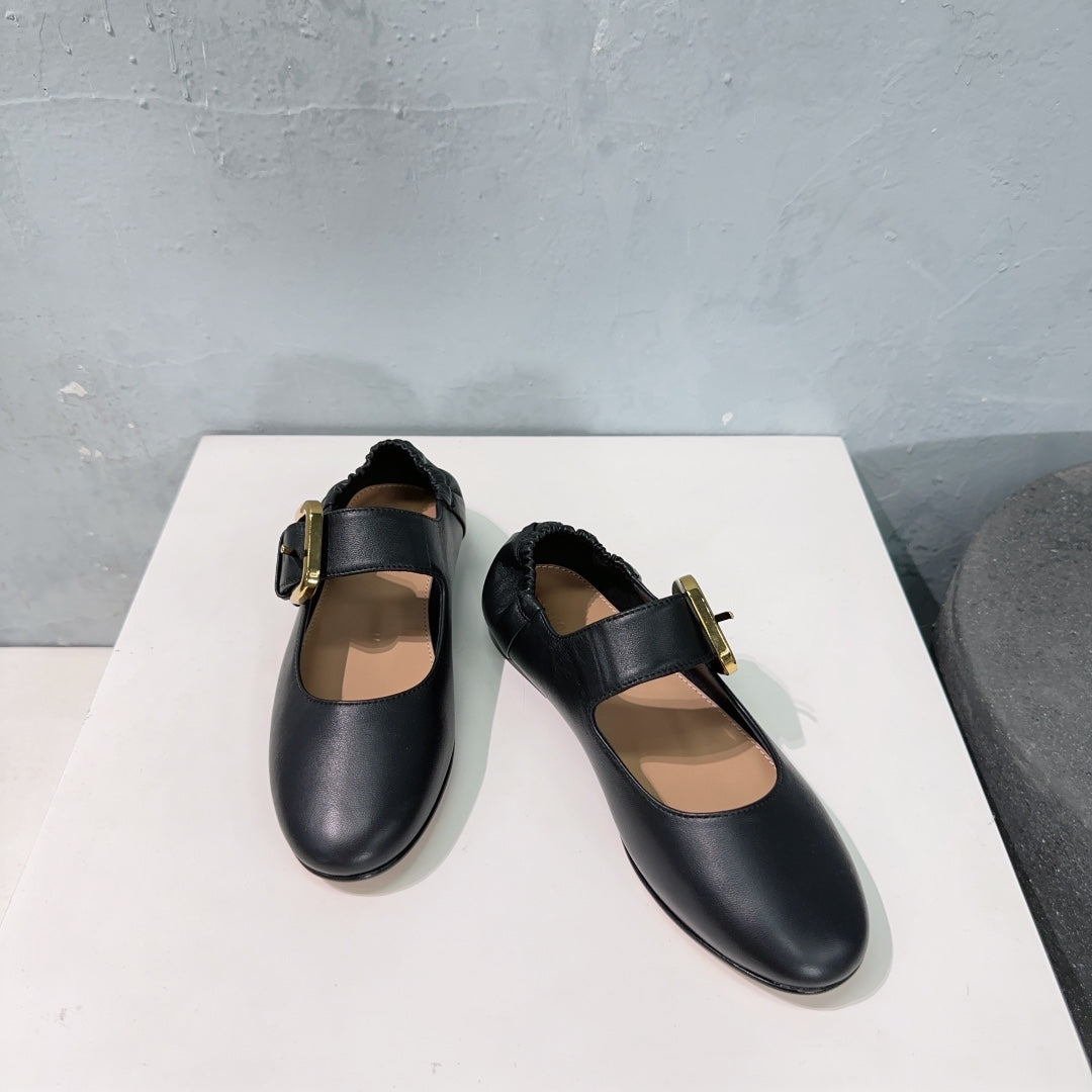 BOTTEGA VENETA ASTAIRE MARY-JANE BALLERINA IN BLACK CALFSKIN