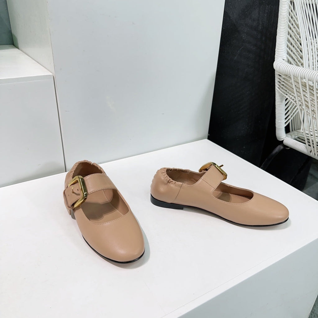 BOTTEGA VENETA ASTAIRE MARY-JANE BALLERINA IN CAMEL BEIGE CALFSKIN
