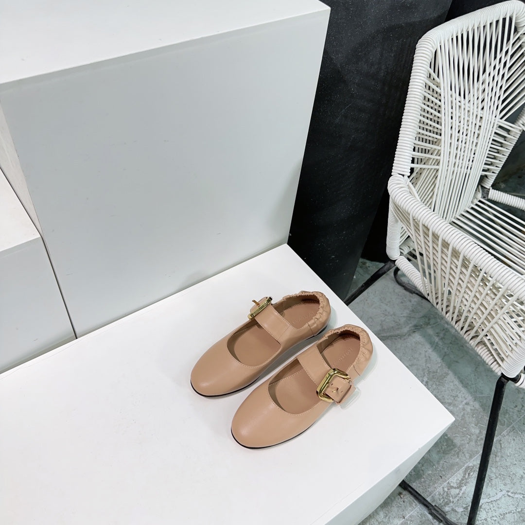 BOTTEGA VENETA ASTAIRE MARY-JANE BALLERINA IN CAMEL BEIGE CALFSKIN