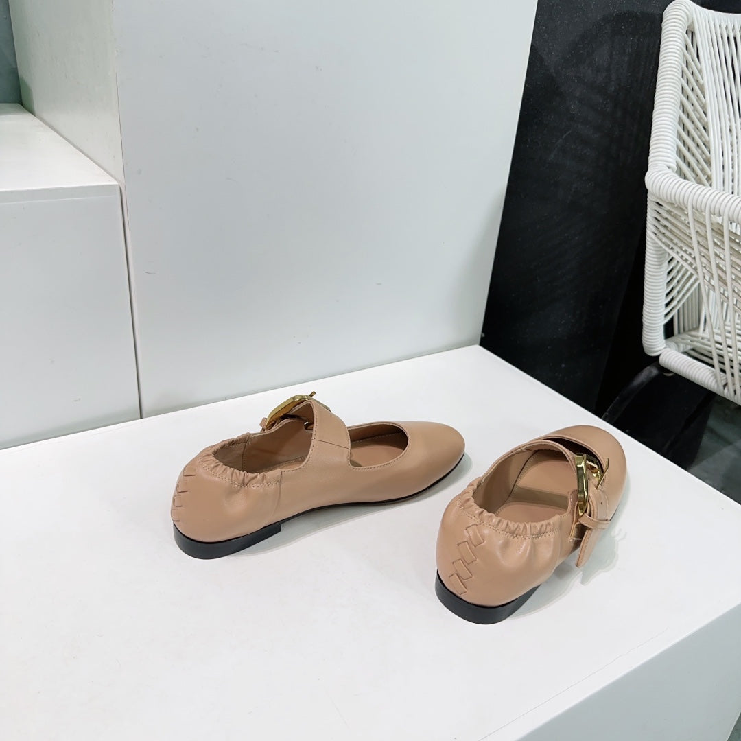 BOTTEGA VENETA ASTAIRE MARY-JANE BALLERINA IN CAMEL BEIGE CALFSKIN