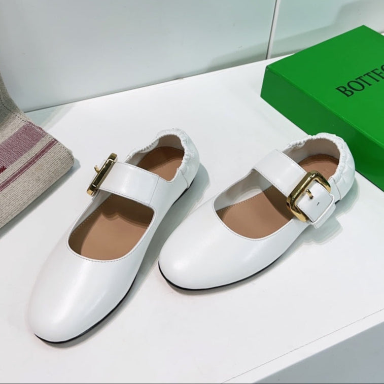 BOTTEGA VENETA ASTAIRE MARY-JANE BALLERINA IN WHITE CALFSKIN