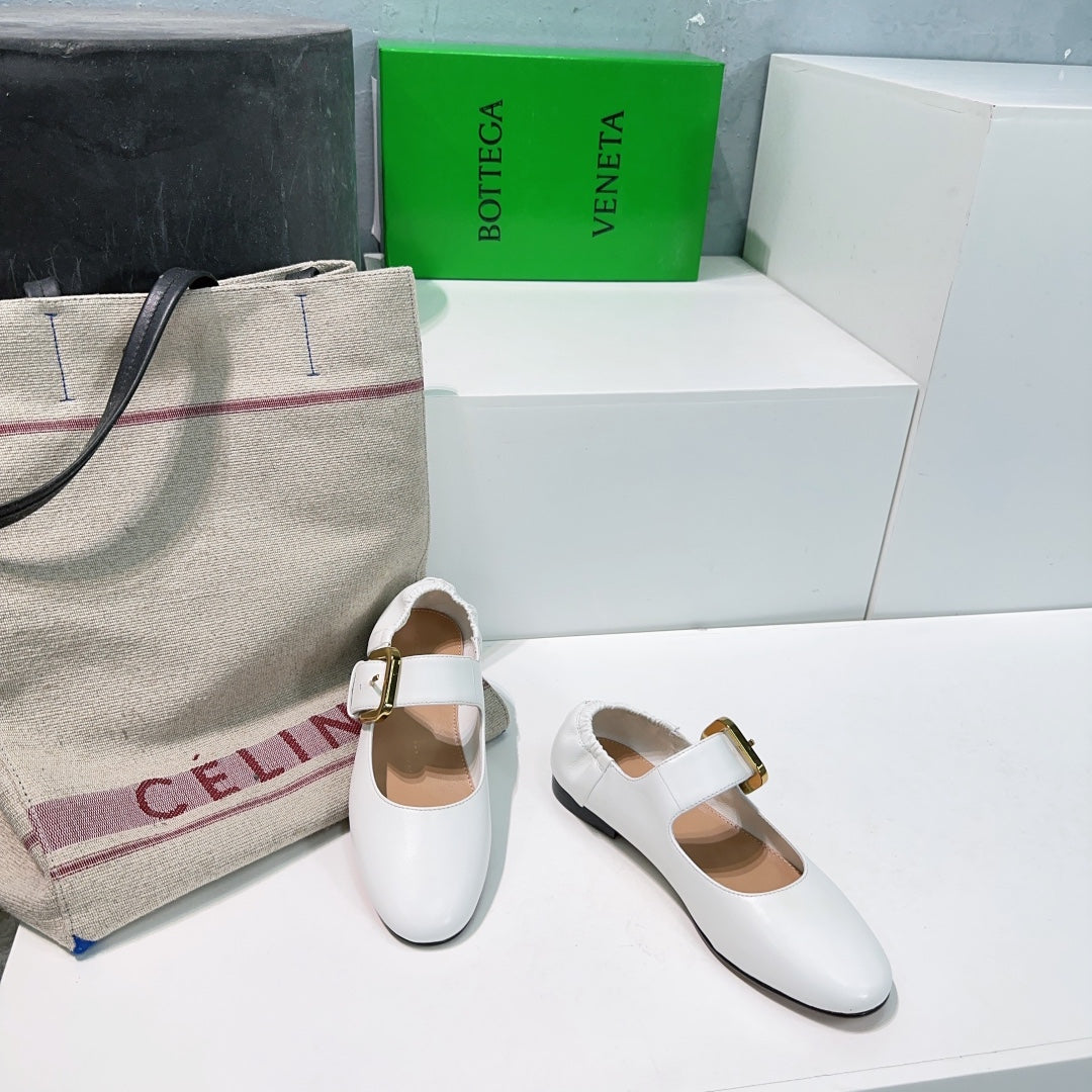 BOTTEGA VENETA ASTAIRE MARY-JANE BALLERINA IN WHITE CALFSKIN
