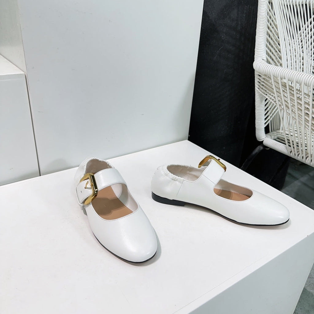 BOTTEGA VENETA ASTAIRE MARY-JANE BALLERINA IN WHITE CALFSKIN