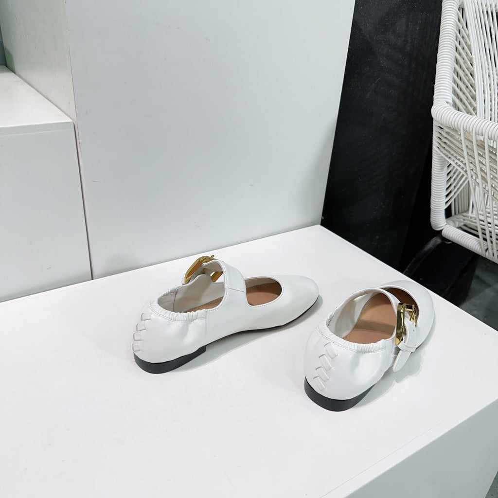 BOTTEGA VENETA ASTAIRE MARY-JANE BALLERINA IN WHITE CALFSKIN