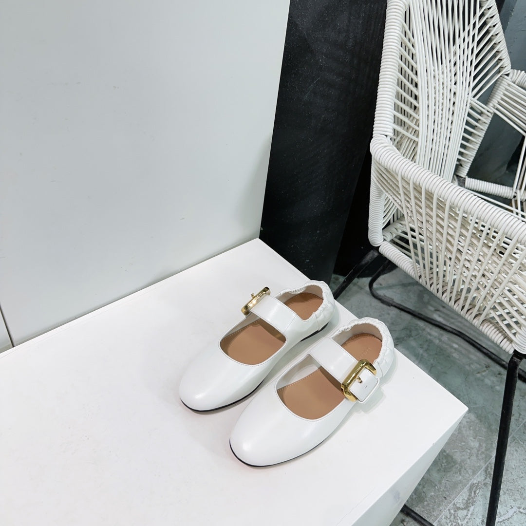 BOTTEGA VENETA ASTAIRE MARY-JANE BALLERINA IN WHITE CALFSKIN