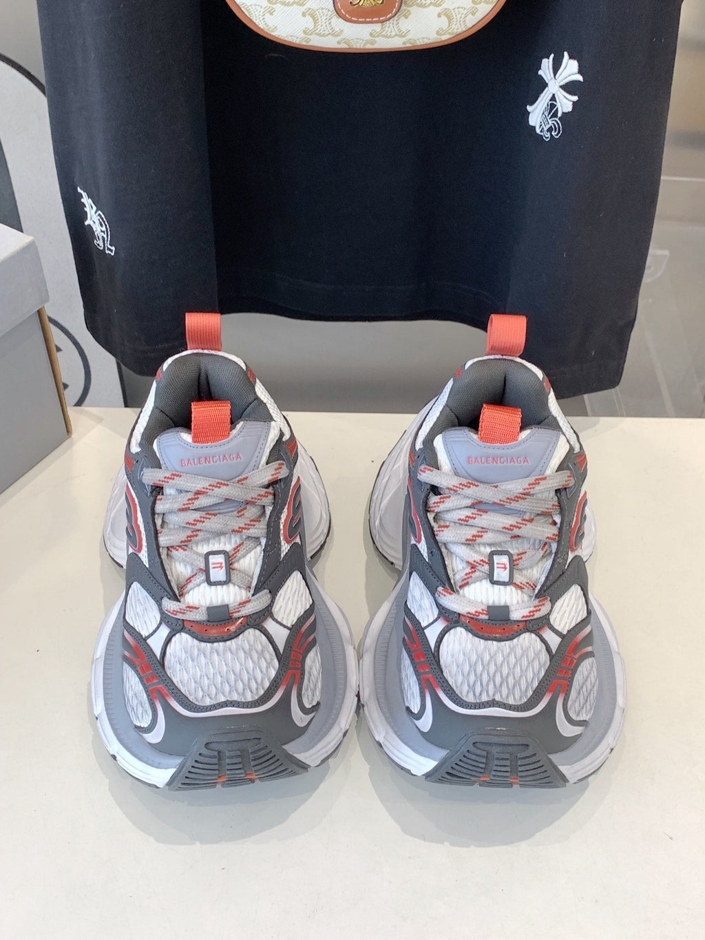 DAD SHOES IN GREY RED WHITE MESH AND CALFSKIN
