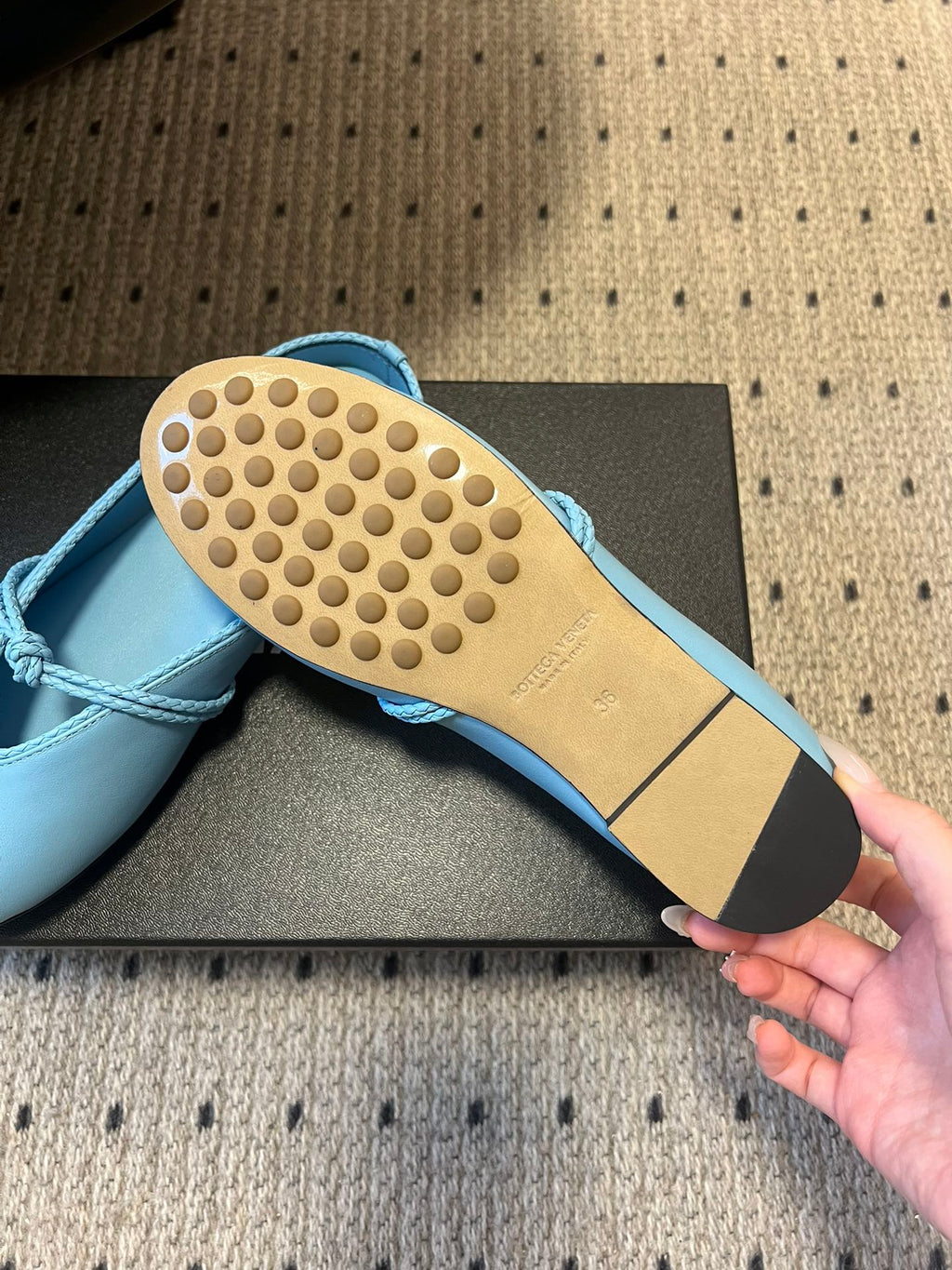 BOTTEGA VENETA 26S FLAT MULES IN BLUE LAMBSKIN