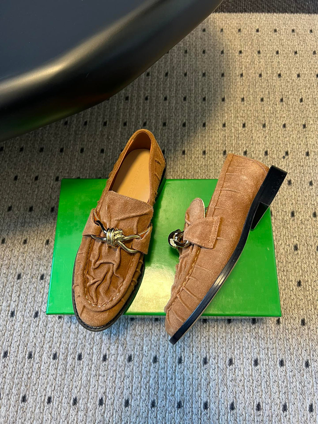 BOTTEGA VENETA 26S LOAFERS IN BROWN SUEDE WITH GOLD HARDWARE