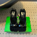 BOTTEGA VENETA 26S SQUARE-TOE HIGH-HEEL SANDALS 90 MM IN BLACK LAMBSKIN AND WOOL