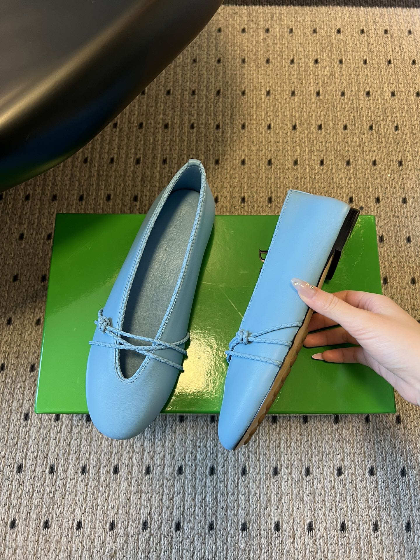 BOTTEGA VENETA 26S ESPADRILLE BALLET FLATS IN BLUE LAMBSKIN