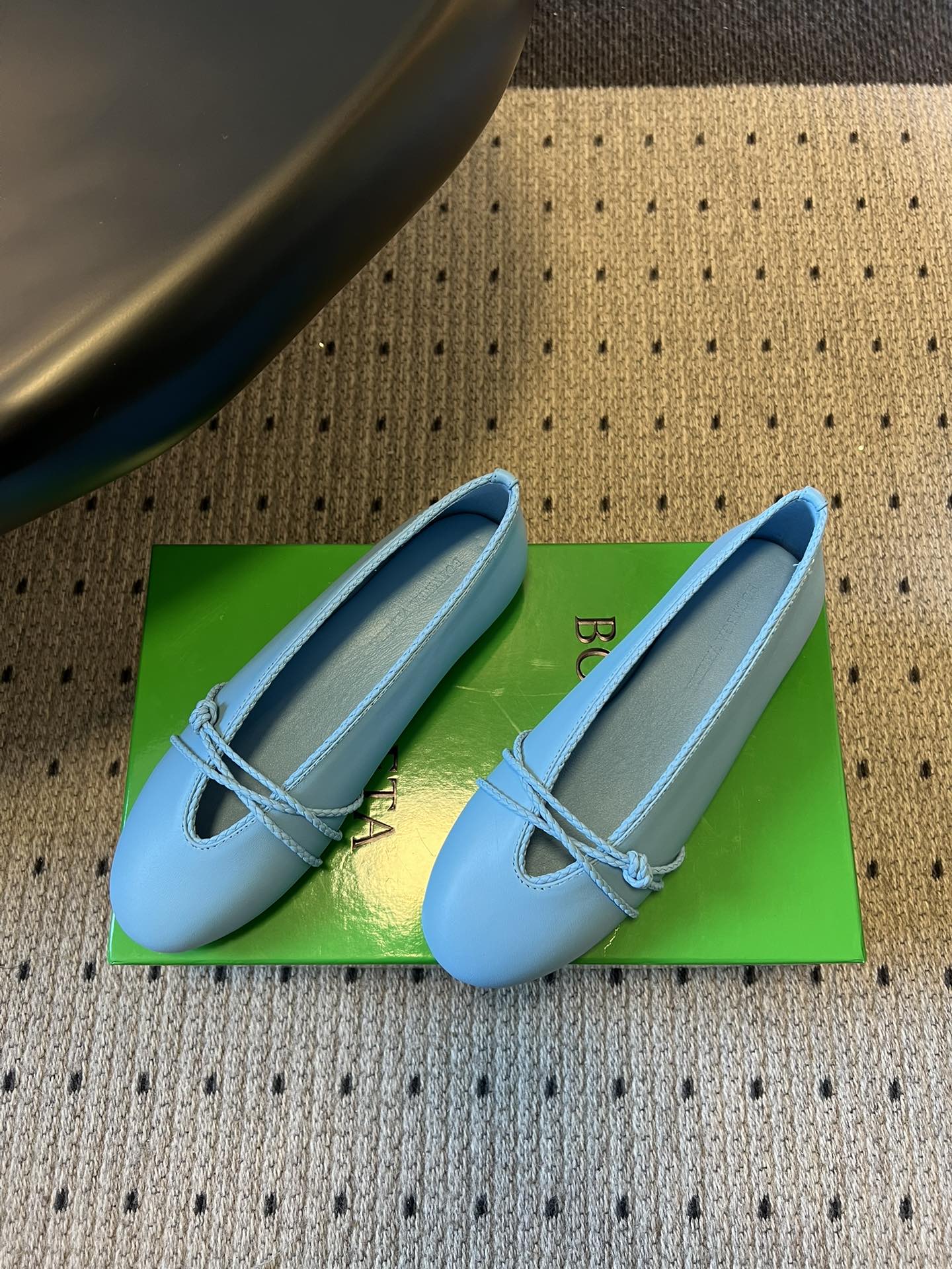 BOTTEGA VENETA 26S ESPADRILLE BALLET FLATS IN BLUE LAMBSKIN