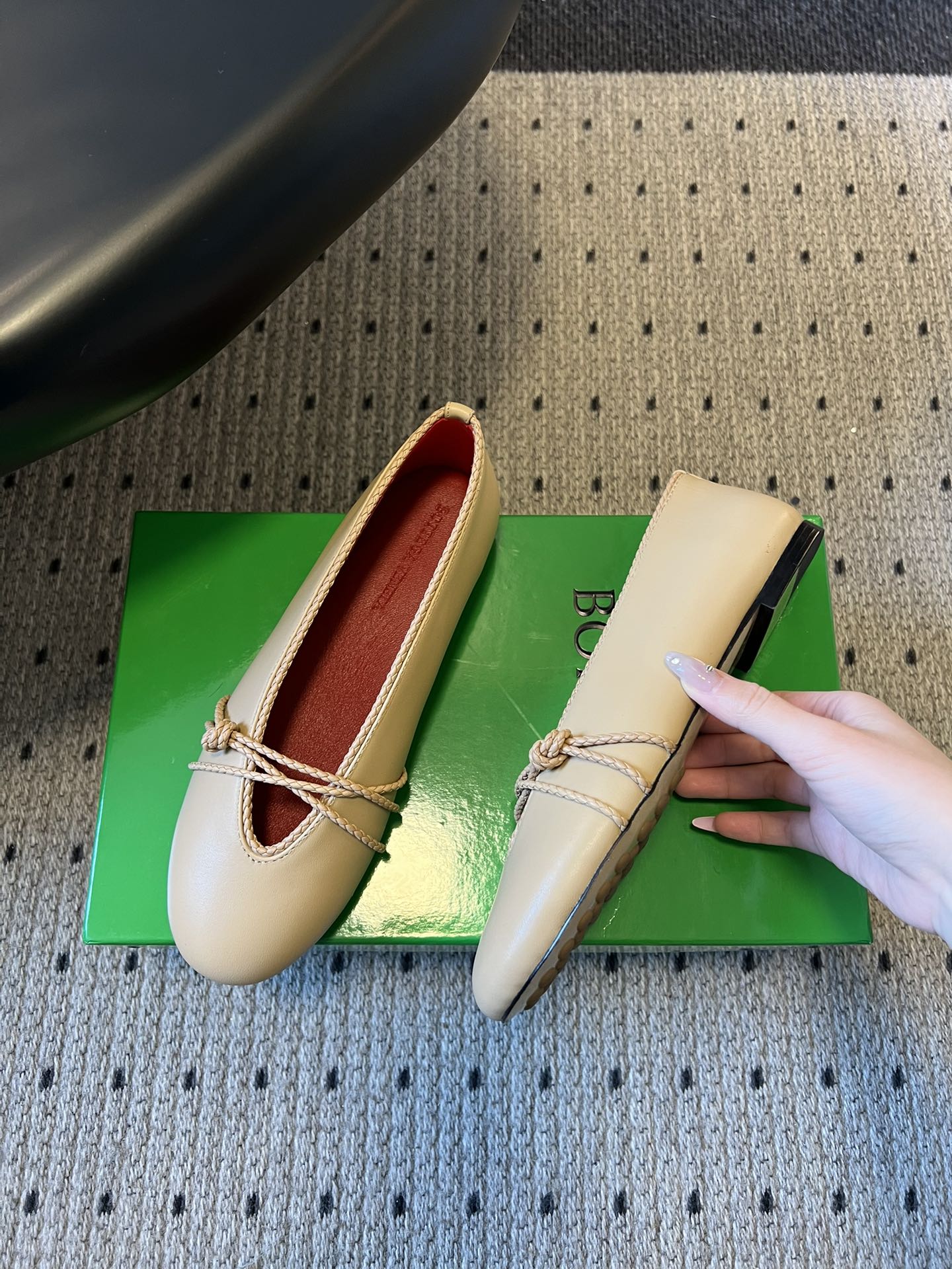 BOTTEGA VENETA 26S ESPADRILLE BALLET FLATS IN BEIGE LAMBSKIN