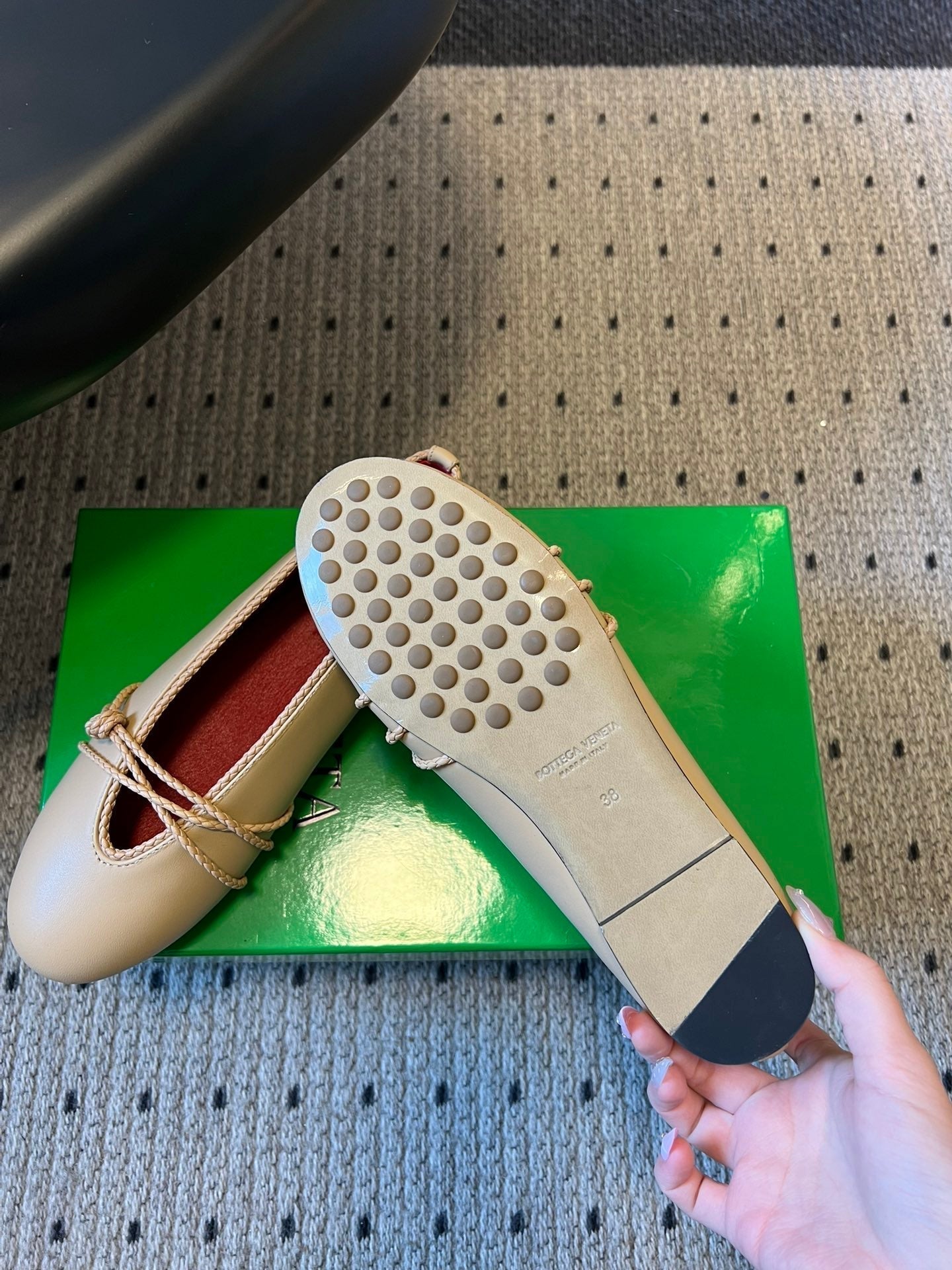 BOTTEGA VENETA 26S ESPADRILLE BALLET FLATS IN BEIGE LAMBSKIN