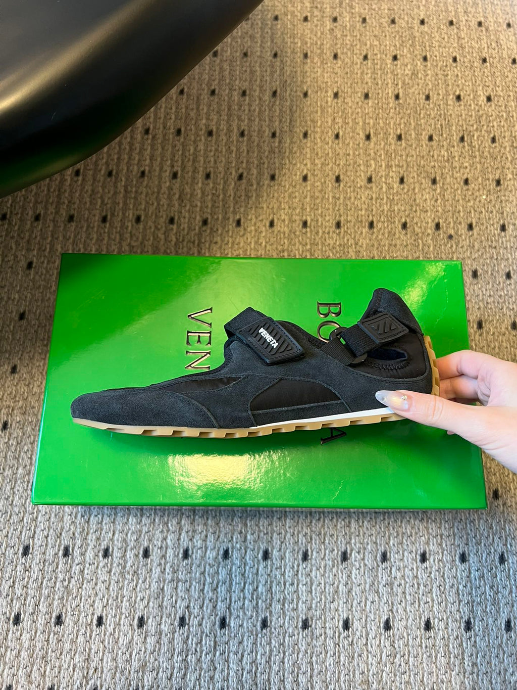 BOTTEGA VENETA 26S MARY JANE SNEAKER IN BLACK SUEDE AND FABRIC