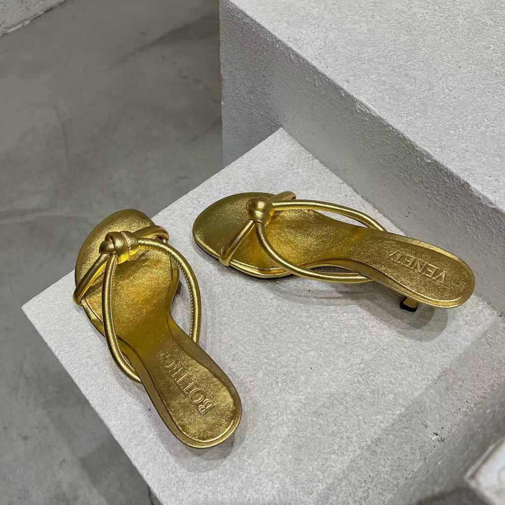 BOTTEGA VENETA HEELED SANDALS METALLIC GOLD LAMBSKIN