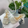 BOTTEGA VENETA LIDO BALLET FLATS IN WHITE SATIN CRYSTAL EMBELLISHED MESH WITH LACE-UP STRAPS