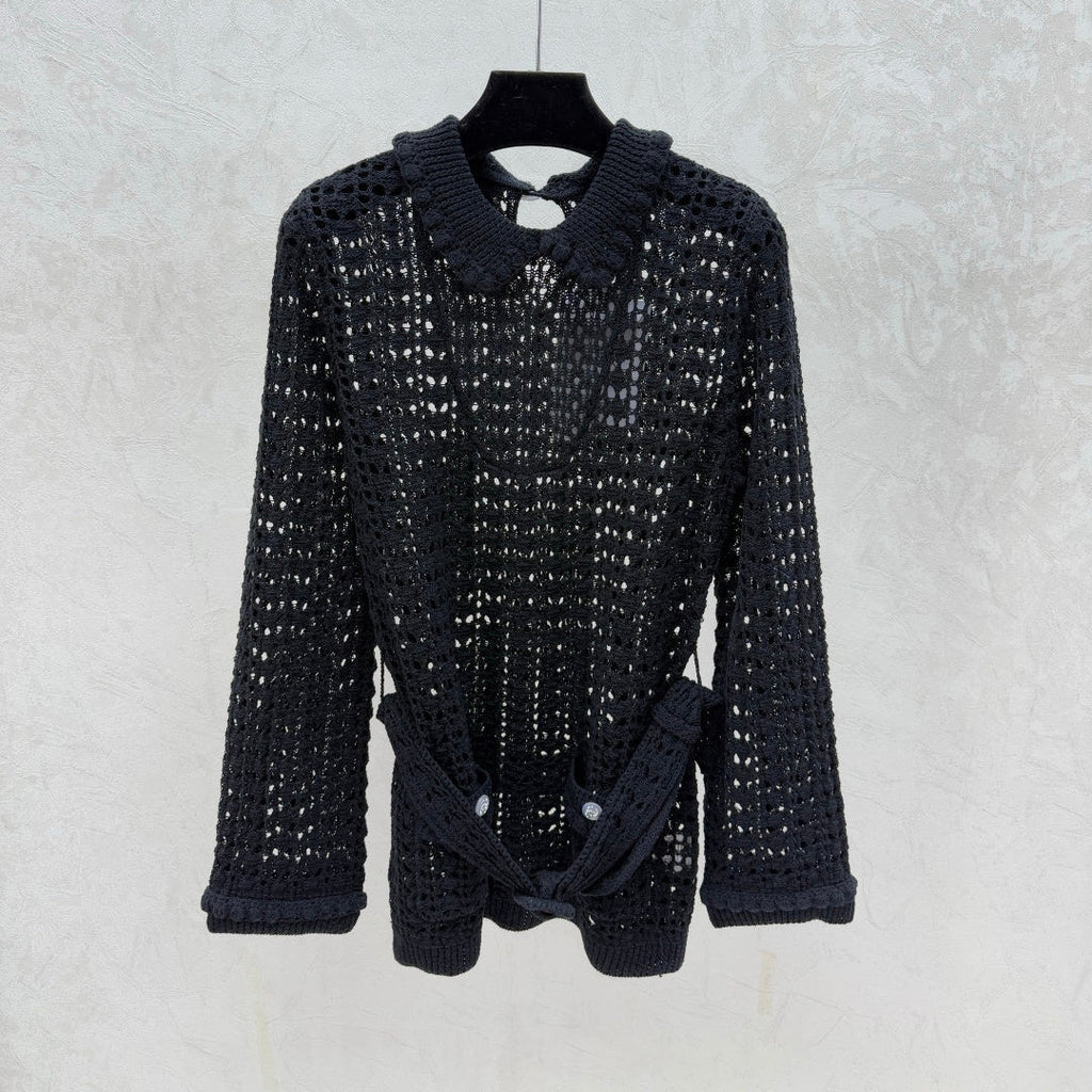CHANEL 25S OPEN-KNIT WAIST-TIE SWEATER 529